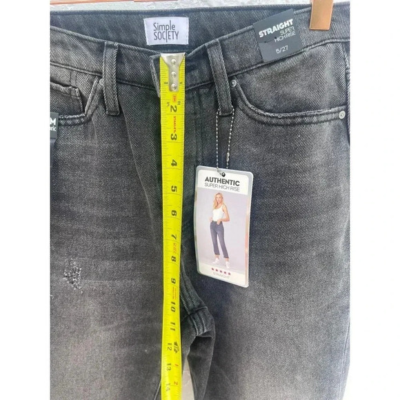 NWT Simply Society Womens Straight Super High Rise Distressed Jeans Black 5/27 - Picture 12 of 13